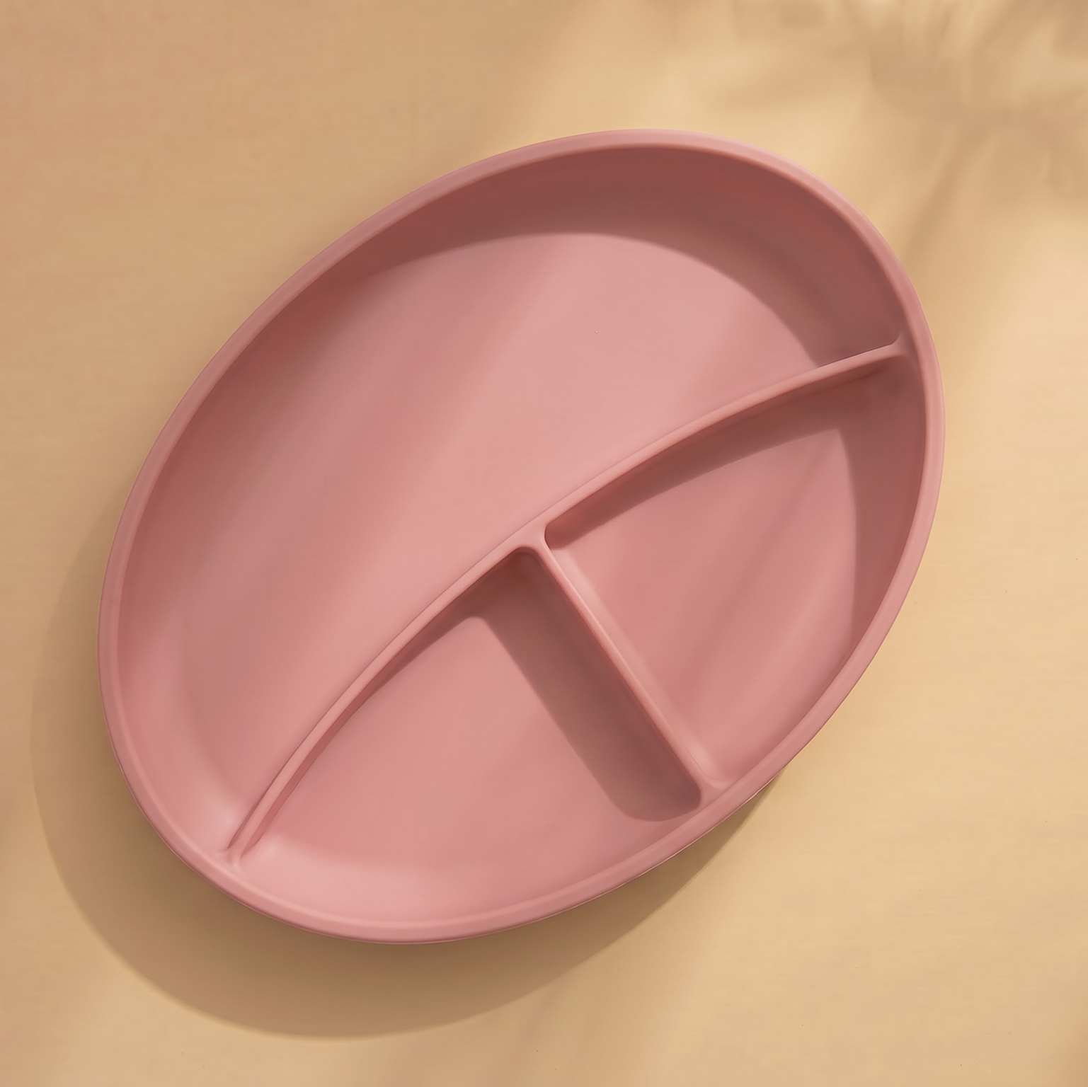 Mabel food-grade silicone stay put suction plate in Fig Dusk Pink for baby-led weaning