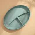 Mabel food-grade silicone stay put suction plate in Pistachio Moody Blue for baby-led weaning
